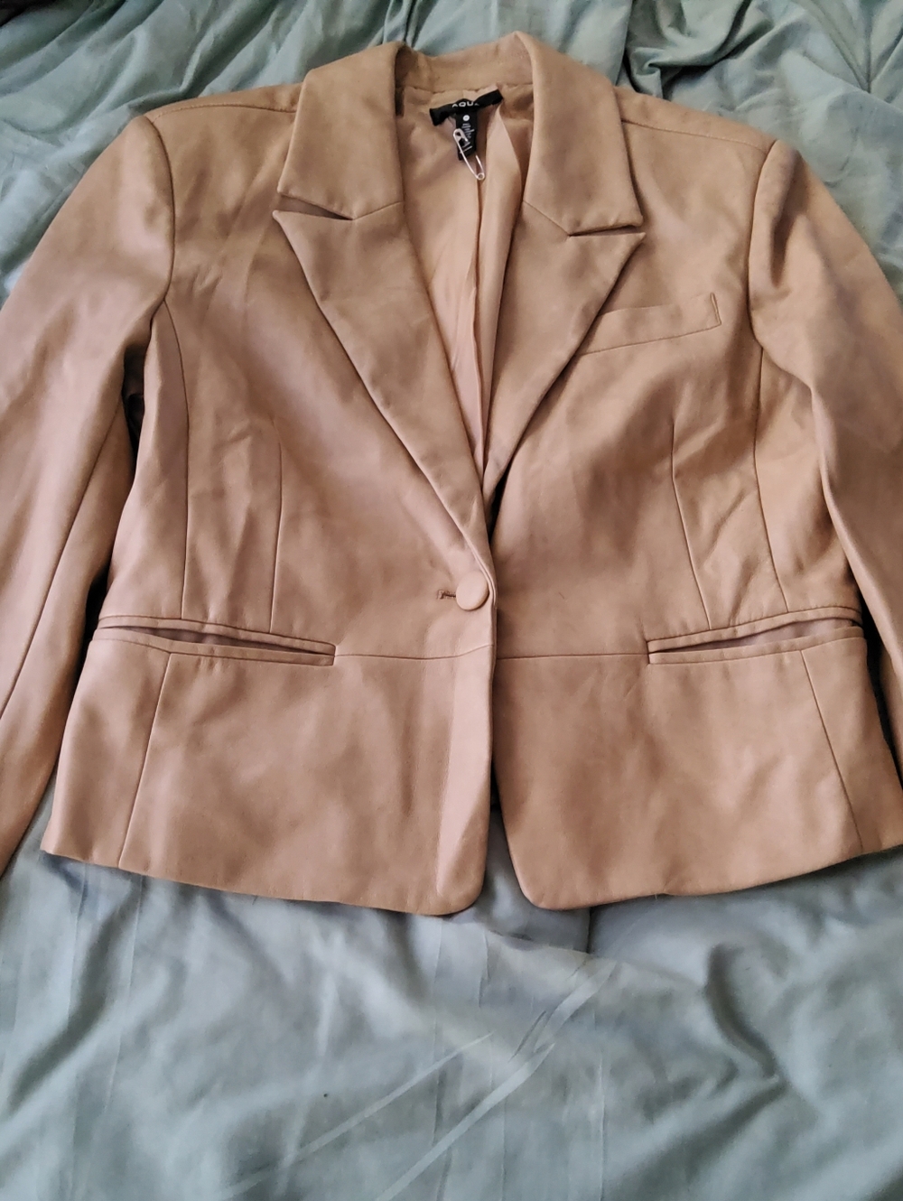 Aqua Blush Vegan Leather Cropped Blazer Jacket, Sz M